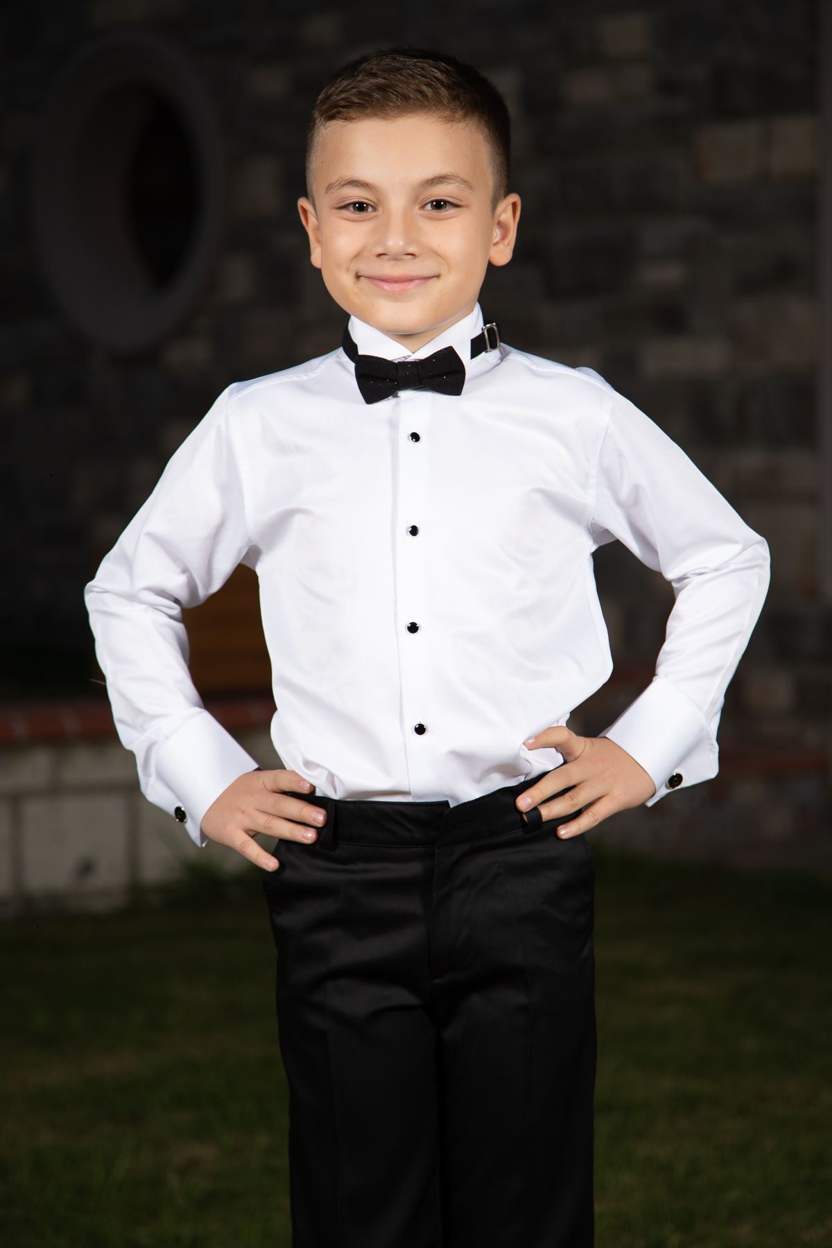 Ασημί ύφασμα, αφαιρούμενο κολάρο σάλι, πλήρες σετ 4 τεμαχίων Boy Special Suit 181 Μαύρο