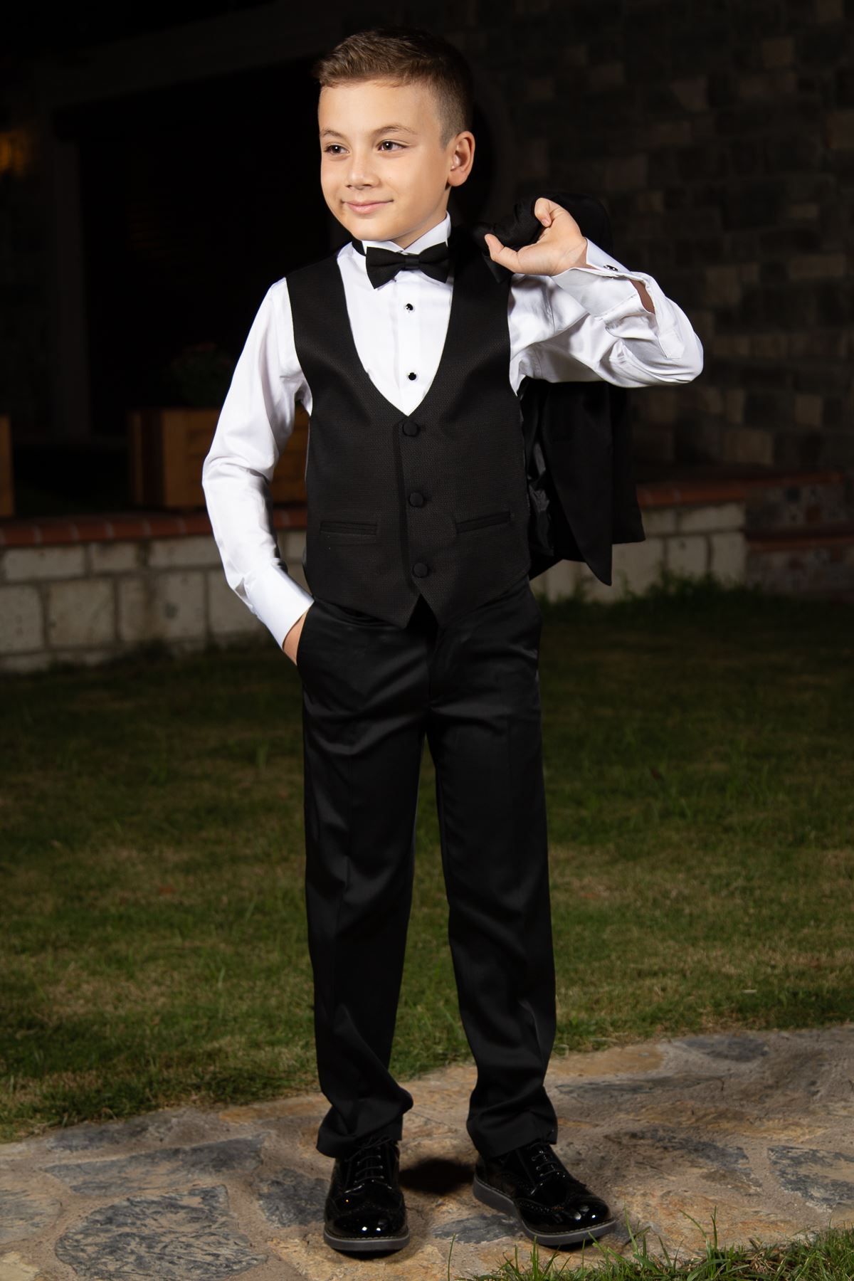 Стільниковий візерунок, Комір-Шаль, повний комплект 4 шт хлопчик спеціальний костюм 188 чорний