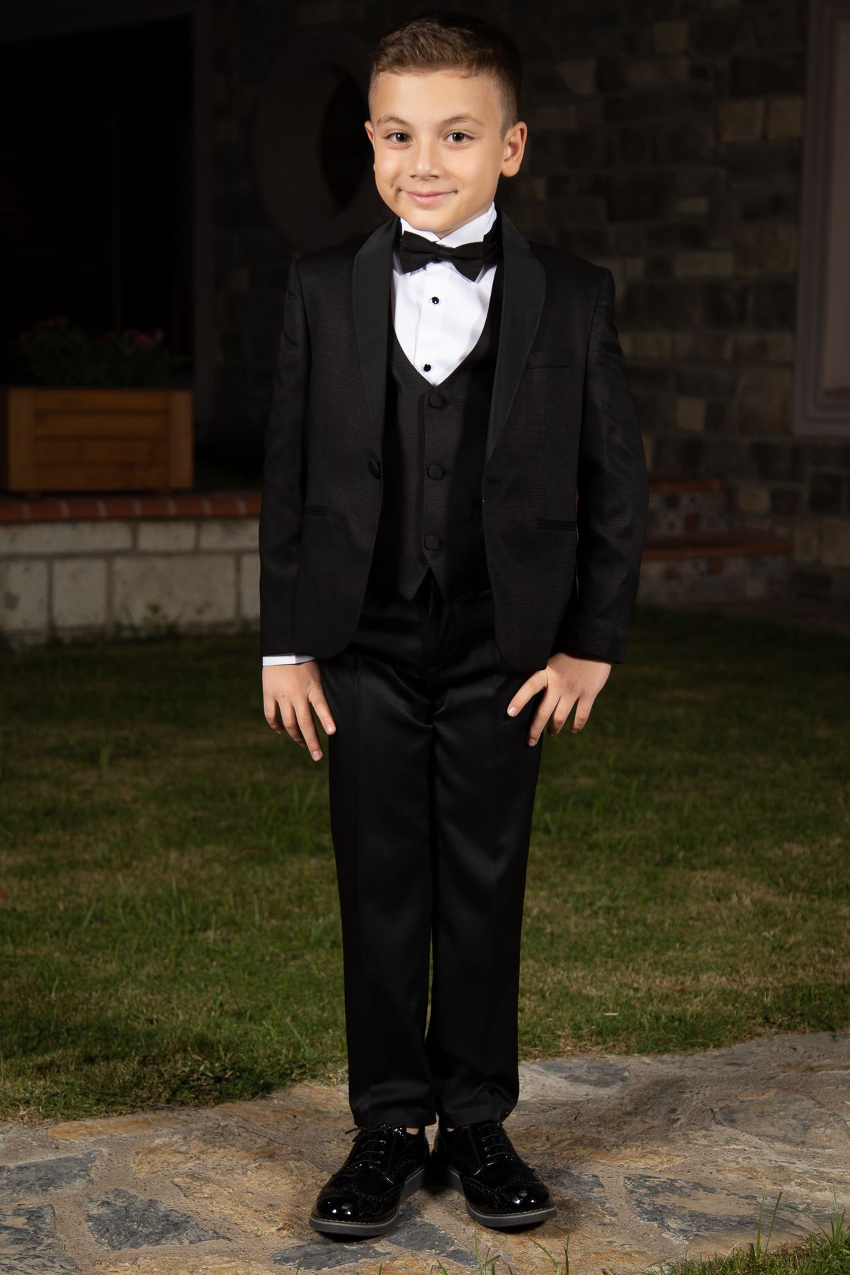 Стільниковий візерунок, Комір-Шаль, повний комплект 4 шт хлопчик спеціальний костюм 188 чорний