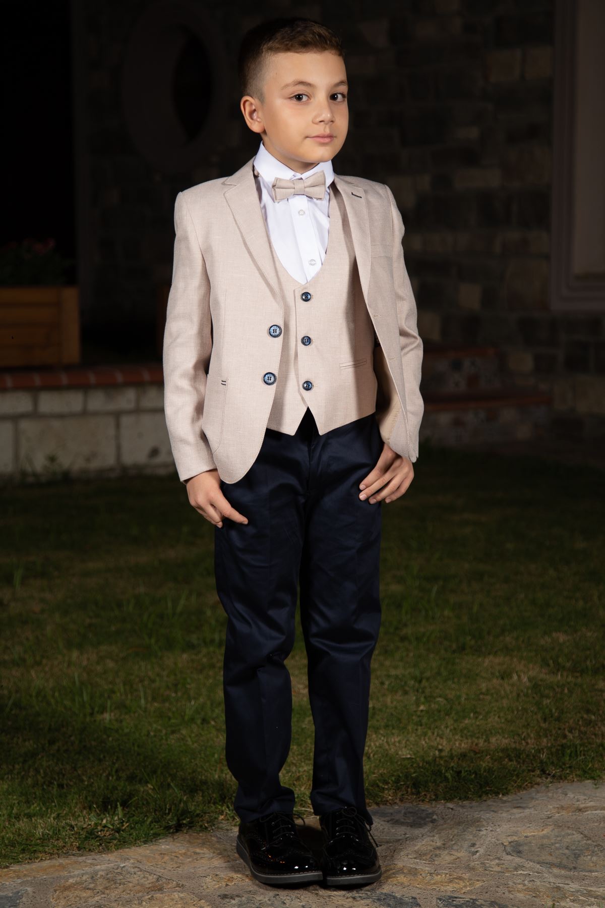 Borsa tascabile, modello flecked, Mono collare, set completo Boy Suit 153 Beige