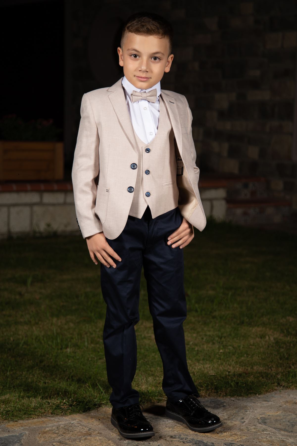 Borsa tascabile, modello flecked, Mono collare, set completo Boy Suit 153 Beige