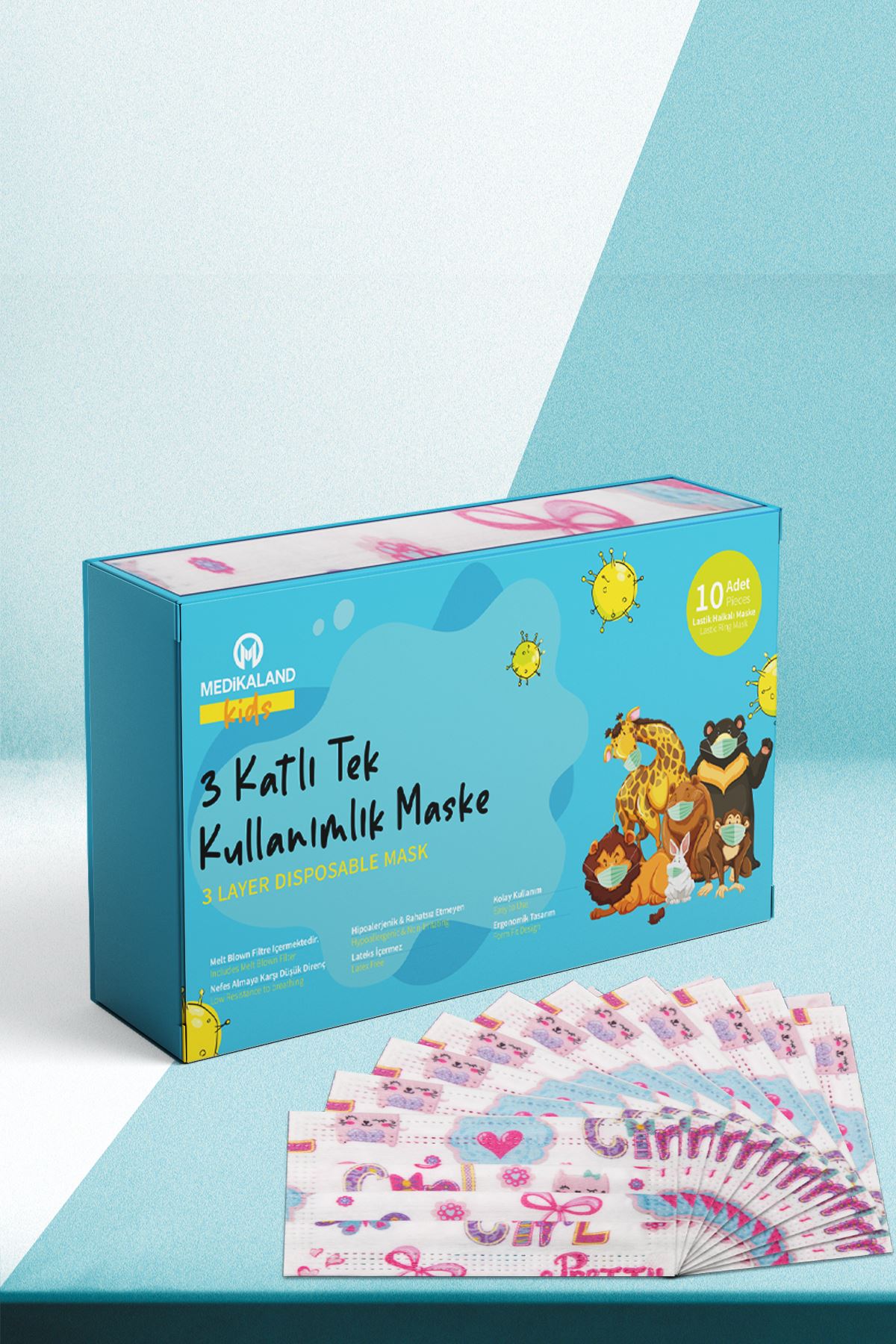 Engangs elastisk medisinsk barneansiktsmaske sommerfuglmønster 10-pakke