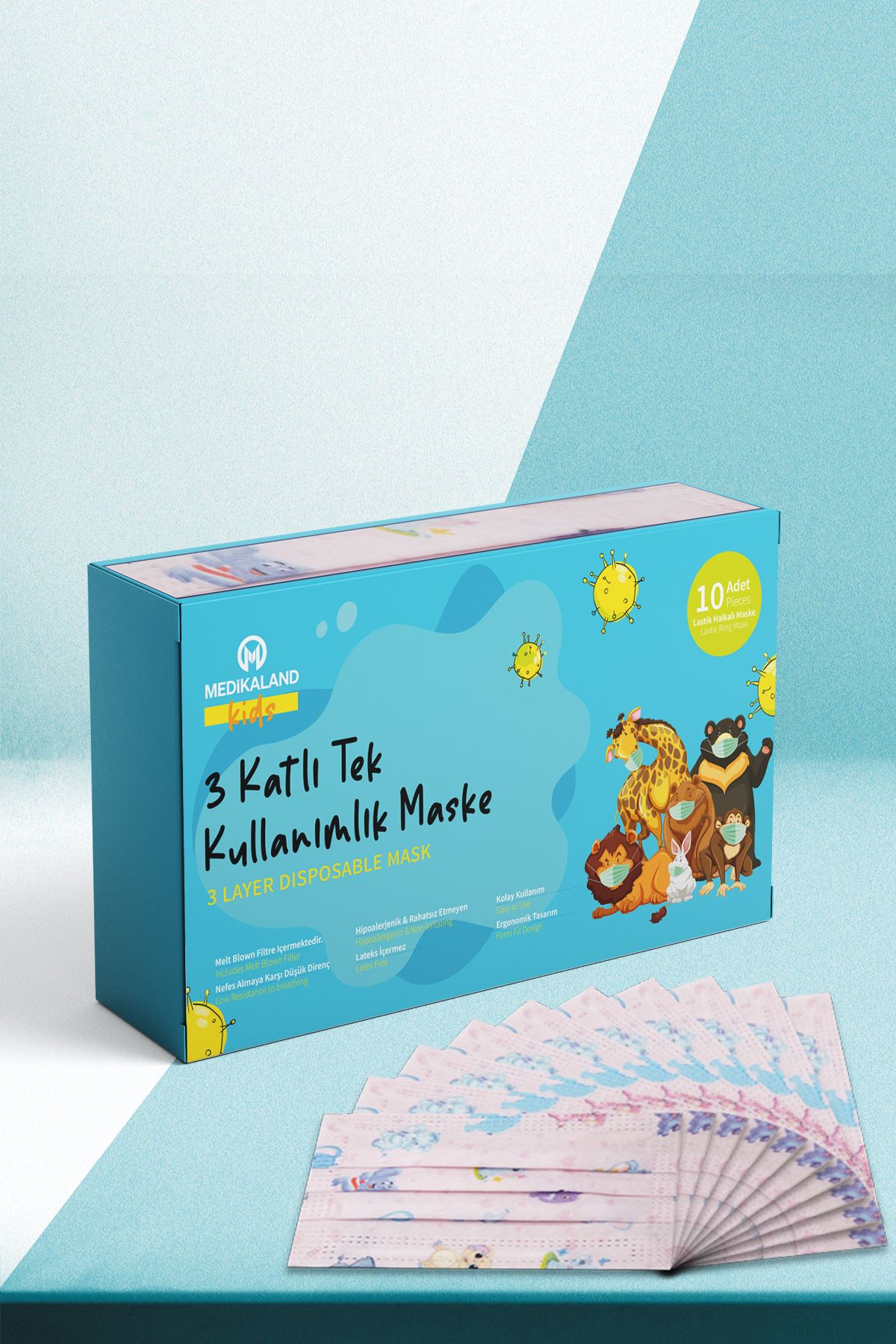 Engangswire elastisk medisinsk barneansiktsmaske Elefantmønster 10 pakke