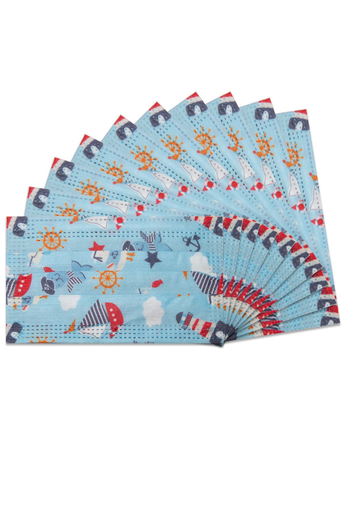 Wegwerpbaar elastisch medisch kindergezichtsmasker met blauw marien patroon 10-pack