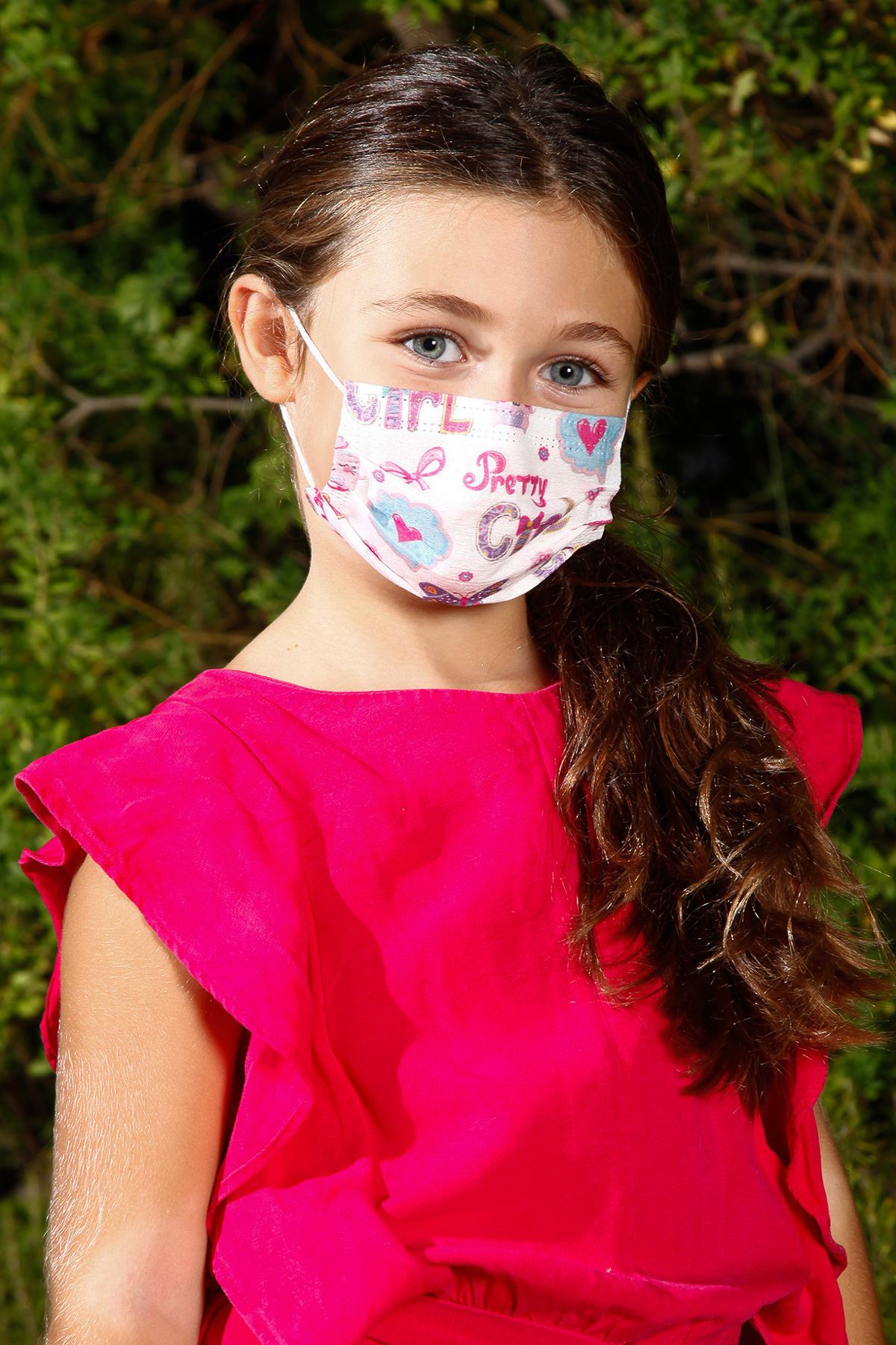 Pacote de 10 unidades com máscara facial elástica médica infantil descartável e padrão borboleta