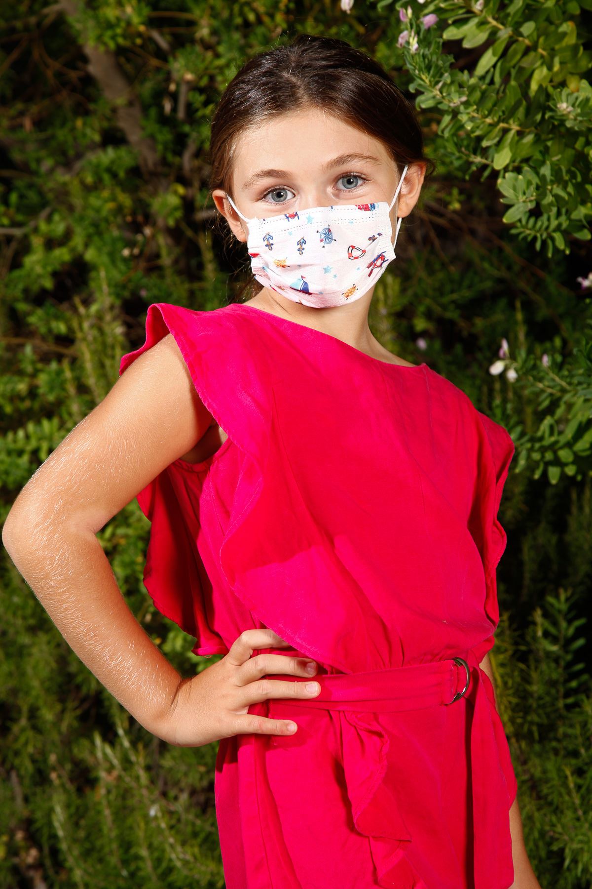 Одноразова дротяна еластична медична дитяча маска для обличчя з білим морським візерунком 10 шт