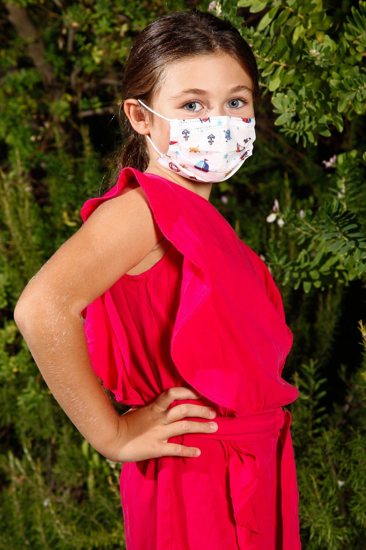 Confezione da 10 maschere mediche per bambini con filo elastico usa e getta con motivo marino bianco