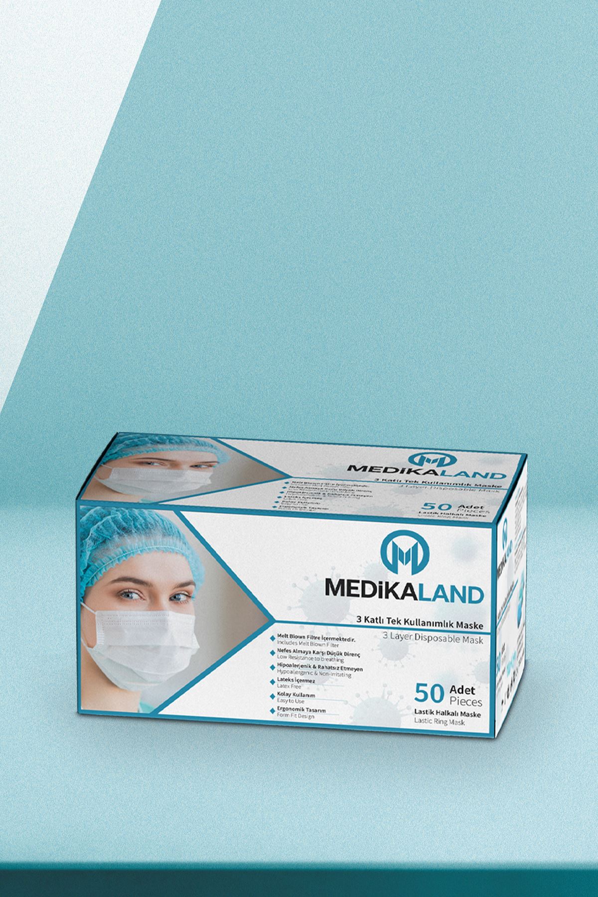 Medikaland 3 Katlı Spunbond Tek Kullanımlık Medikal Maske 5 x 50'li Paket Beyaz
