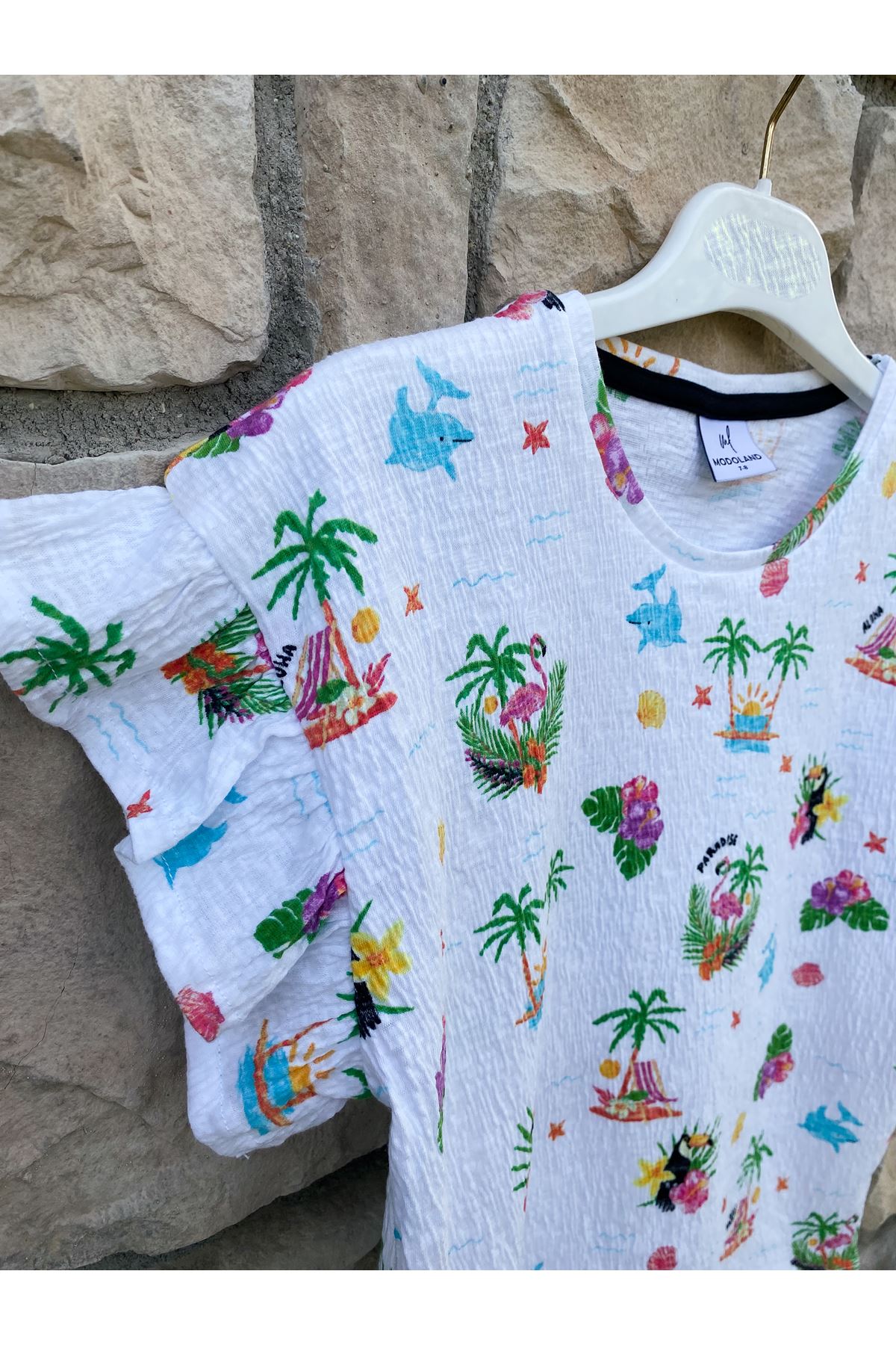 Kız Çocuk Plaj Desenli Şort T-Shirt Takım