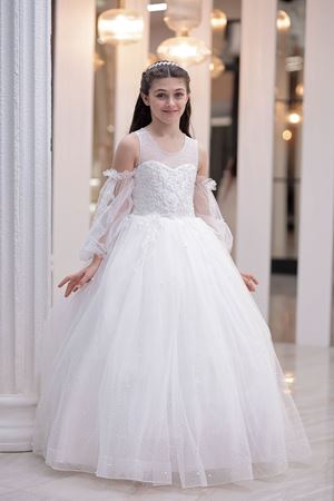 Geneva 7-11 Yaş Kız Çocuk Elbise 30112 Kırık Beyaz