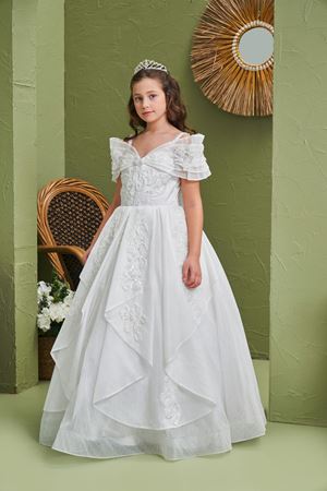 Lux 7-11 Yaş Kız Çocuk Elbise 30198 Kırık Beyaz