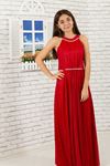 Талия и шея подробно, серебристый шифон девушка детское вечернее платье 472 Красный
