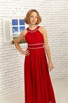 Taille und Hals Stein detailliert, ZickZack silbrig chiffon Mädchen Abendkleid 468 Rot