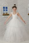 Embroidered body, shoulder detail, tulle Fluffy Girl's Evening Dress 611 Cream