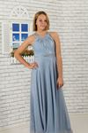 Waist and neck Stone detailed, silvery fabric girl children evening dress 469 baby blue