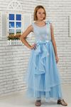 Body sequinned, shoulder and taille flower detailed, floor layer tule girl children evening dress 465 baby blue