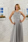 Waist and neck Stone detailed, silvery fabric girl children evening dress 469 Grey