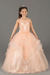 Fluffy Girl's Evening Dress with Layered Skirt Details and Embroidered Appliques 578 Salmon