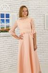 Lace body and sleeves, floral detail at the waist, Girl Evening Dress 463 Salmon