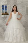 Brodert påsydde, v-hals, tyll Fluffy Jente Kjole 606 Krem