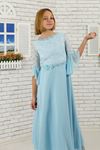 Girl's Evening Dress with lace body and sleeves, flower detail on waist 463 Baby Blue