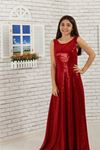 スパンコール生地の女の子のドレス477赤