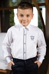 Cuello de caballo, doble corbata negra, detalle bordado, camisa Niños 1005 Blanco