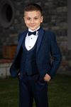 Silvery Fabric, Removable Shawl Collar, Full Set 4 Pieces Boy Special Suit 181 Navy Blue