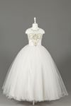 스톤 디테일 튤 푹신한 소녀 이브닝 드레스 592 크림