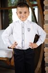 Cuello de caballo, doble corbata azul marino, detalle bordado, camisa de niño 1006 blanco