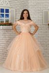 Shaggy kayak scollatura dettagliata, scondied, tulle soffice abito da sera per ragazza Abito 604 salmone