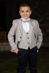 Gray Pattern, Fillet Pocket, Mono Collar, Full Set Boy Suit 145 Beige