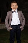 Gestrickte Stoff, Foto Tasche und Doppel Filet detail, mono Kragen, 3-teiliges Set Boy Suit 138 Weinrot