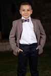 Tessuto a maglia, foto tasca e doppio filetto dettaglio, mono collare, 3-piece Set Boy Suit 138 Claret rosso