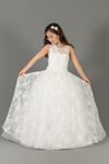 Silvery full lace, appliqued Fluffy Girl's Evening Dress 572 Cream