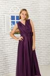 Серебристая шифоновая ткань, V-образный вырез детализированное вечернее платье девушки 470 фиолетовый