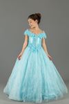 Benutzerdefinierte silberne, Madonna Hals, applizierte flauschige Mädchen Abendkleid 576 Baby Blue