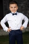 Collo a cavallo, gemelli blu navy, camicia ragazzo 1002 bianca