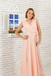 Tela de gasa plateada, cuello en v detallado vestido de noche de niña 470 salmón