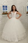 Speciális flitter test részlet, hemline részlet Bolyhos lány gyermek estélyi ruha 618 krém
