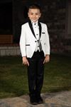 Cuello chal, un botón, detalle de guarnición Conjunto completo Traje especial niño 4 piezas 86 Marfil