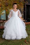 Larsa 7–11 Jahre altes Mädchenkleid 30063, gebrochenes Weiß