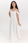 Aquamarinfarbenes Mädchenkleid für 12–16 Jahre, 50004, gebrochenes Weiß