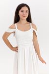Aquamarinfarbenes Mädchenkleid für 12–16 Jahre, 50004, gebrochenes Weiß